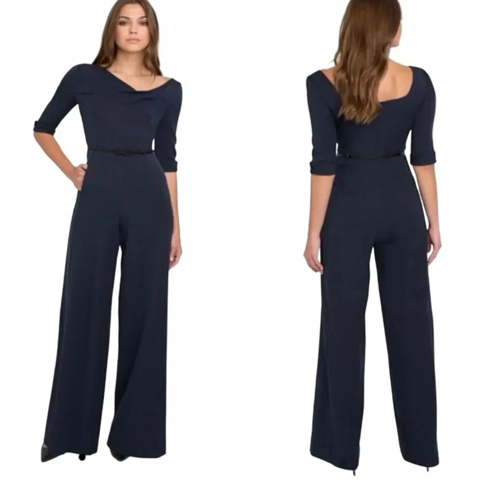 Black Halo Navy Blue 3/4 Sleeve Jackie O Jumpsuit Size 8 NWT
